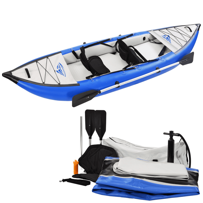 [US Direct] 12FT Inflatable Kayak Set 2-Person Portable Recreational Touring Boating Max Load 946Lbs with Paddle Air Pump