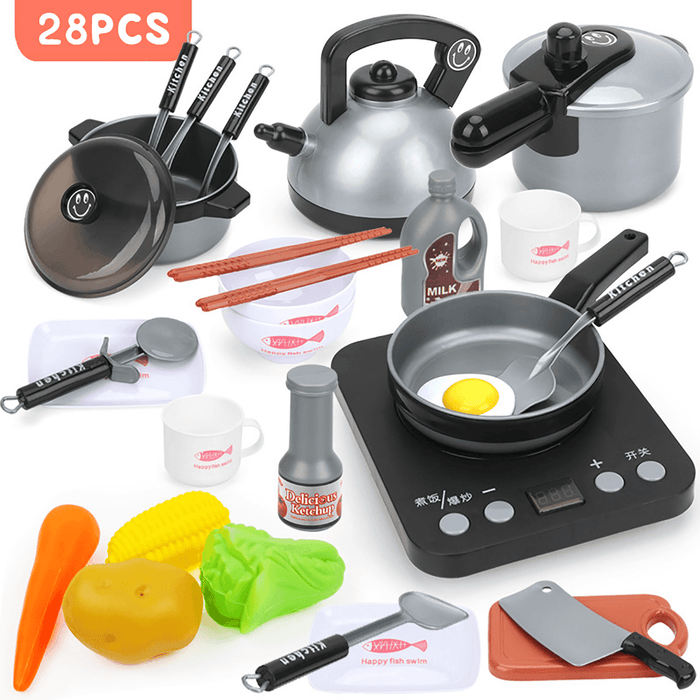 10/15/28/36/44Pcs Kids Kitchen Pretend Play Toys Cookware Toys with Pots and Pans for Toddlers Girls Boys Cooking Playset Toys for Kids Kitchen Playset Accessories