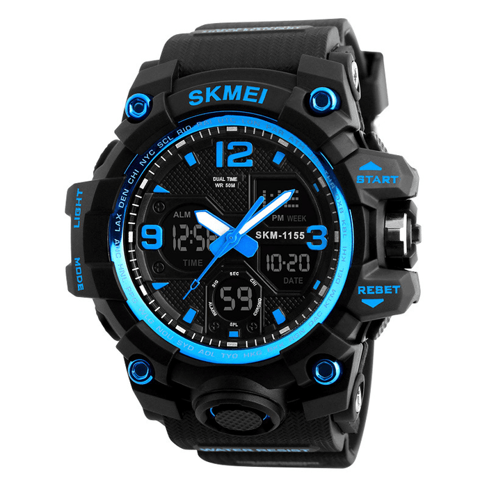 SKMIE 1155B Brand Waterproof EL Light Men Sport S Shock Watch Dual Display Analog Digital LED Electronic Quartz-Watches Bike Watch