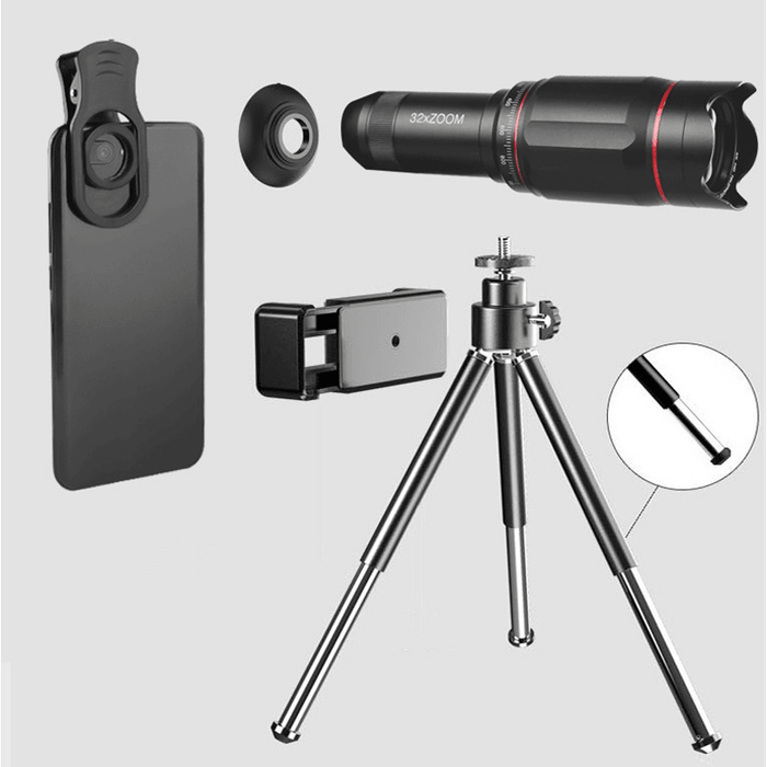 IPREE® 32X Metal Monocular Telescop Set Professional Telephoto Zoom Outdoor Camping Retractable with Tripod Phone Clip Supports Smartphone