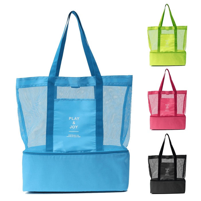 Honana DW-LB2 Handheld Lunch Bag Insulated Cooler Picnic Bag Mesh Beach Tote Bag Food Drink Storage