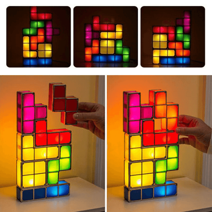 DIY Tetris Puzzle Novelty LED Night Light Stackable LED Desk Table Lamp Constructible Block Kids Toy'S Light Christmas Gift