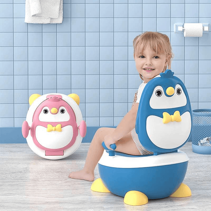 Children Potty Penguin Shape Spatterproof Urine Portable Toilet Freely Adjustable Height for Kid Care