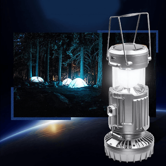 Ipree® 2-In-1 Solar Camping Light Portable Hanging Tent Lamp Rechargeable Cooling Fan Outdoor Camping Fishing Hiking