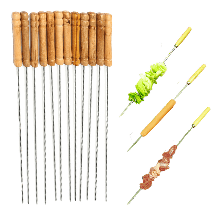 12X Stainless Steel Metal Barbeque Skewer Needle BBQ Kebab Stick Utensil 30Cm BBQ Stick Fork