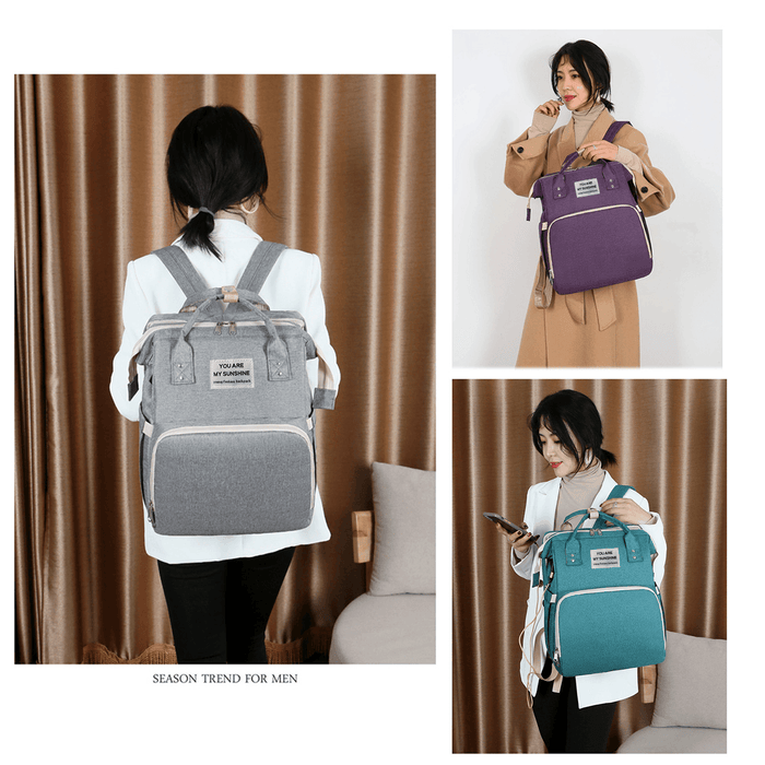 3 in 1 Diaper Bag & Baby Crib Backpack Foldable Nappy Mommy Bags for Mom Dad with External USB Interface