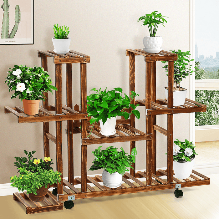 Multi Tier Wood Flower Rack Plant Stand Wood Shelves Bonsai Display Shelf Indoor