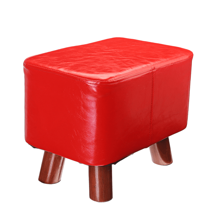 PU Soft Foot Stool Soft Change Shoes Bench Small Ottoman Footrest Footstool Wooden Legs Rectangular Seat Stool Home Supplies