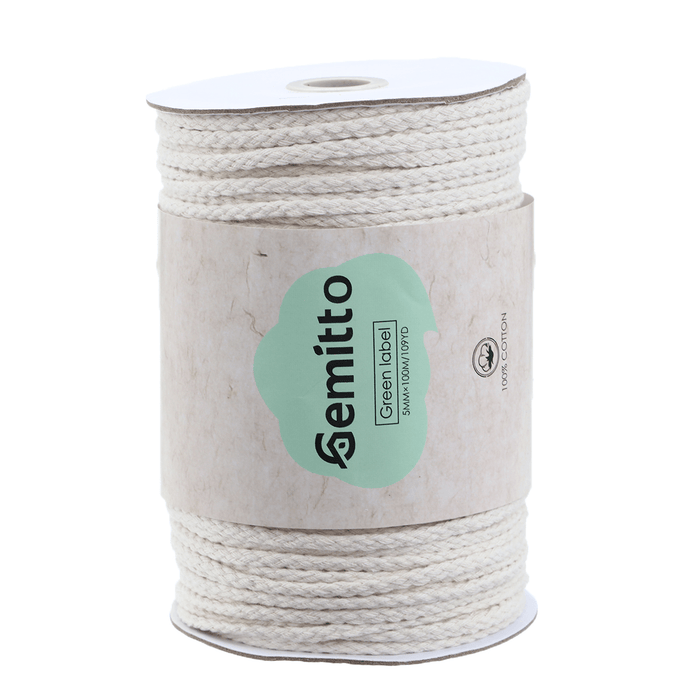 GEMITTO 100M Braided Rope Cotton Yarn Cords 100% Cotton DIY Craft Knitting Wall Hanging for Hand Knitted Gifts