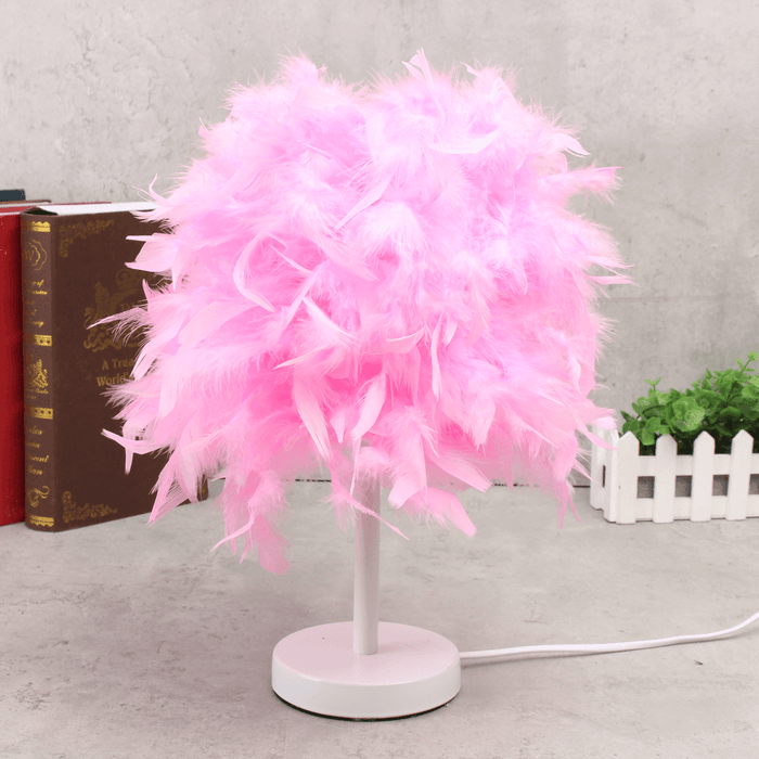 Colorful Feather Shade Table Lamp Bedside Desk Lamp Night Light Home Decor Gifts