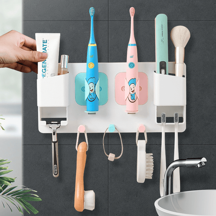 Multifunctional Wall-Mounted Toothbrush Holder Gravity Induction Gripping Toothbrush Holder Shaver Holder with Hook Design