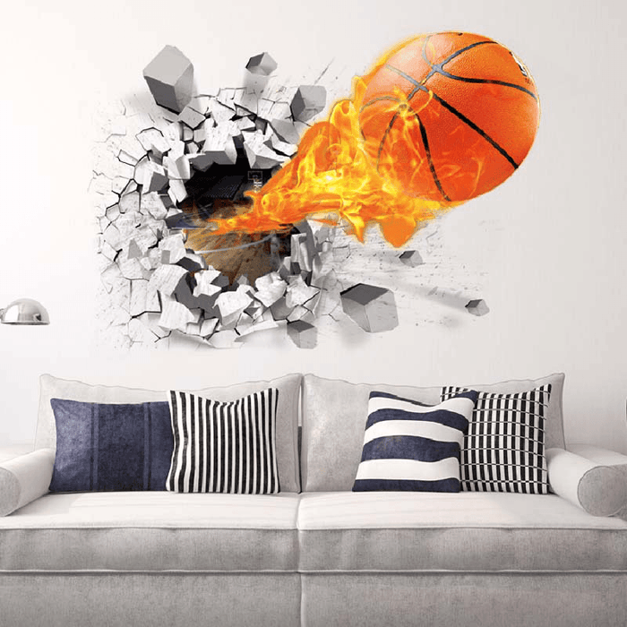 Fashion 3D Basketball Wall Sticker Green Poster Art Stickers Kids Rooms Home Decoration Accessories Decor Removable Waterproof Home Wall DIY Decor Basketball Wall Sticker