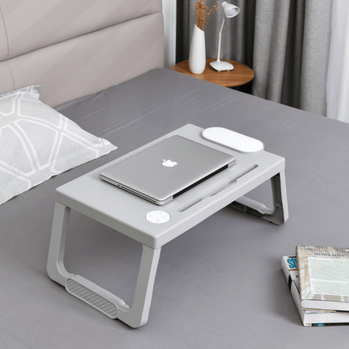 Portable Plastic Foldable Laptop Desk Stand Lapdesk Computer Notebook Multi-Functional Bed Sofa Breakfast Tray Table Office Serving Table with Tablet&Pen Slots/Cup Holder