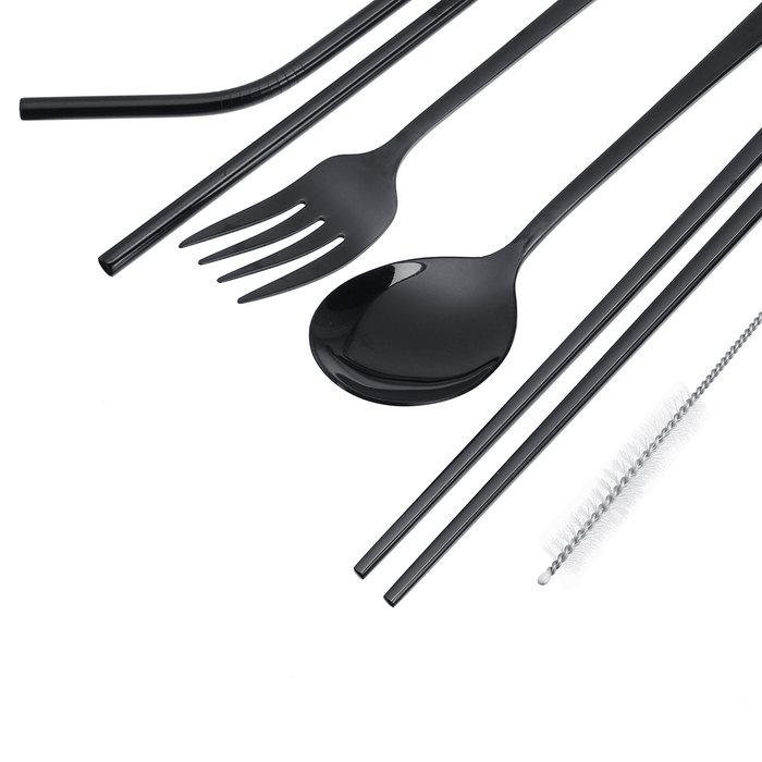 Stainless Steel Metal Drinking Straw Spoon Set Reusable Straws Fork Chopsticks Brush Kit