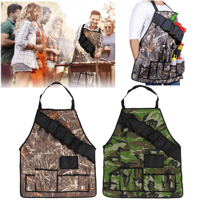 Outdoor BBQ Barbecue Cooking Waterproof Aprons with Beer Can Opener Belt Camping Picnic