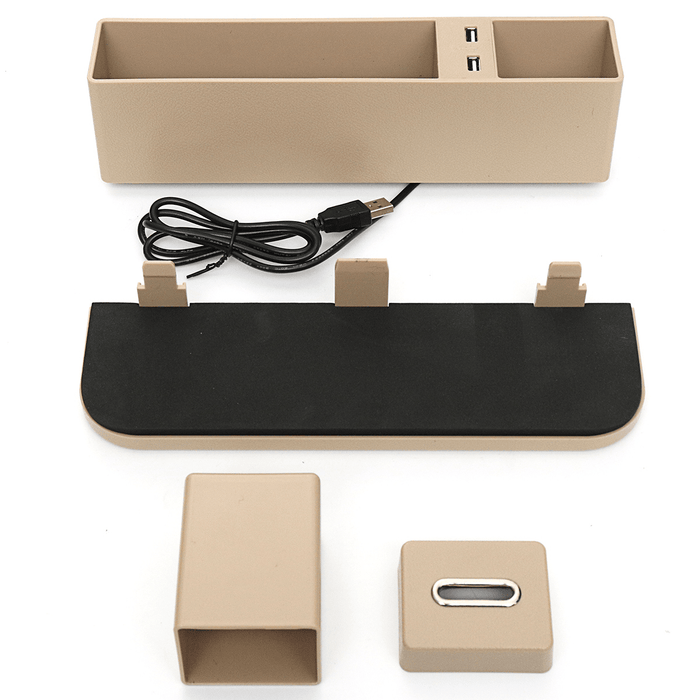 Universal Car Seat Crevice Storage Box Cup Holder Organizer USB Charge