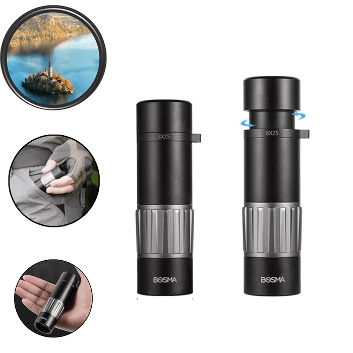 BOSMA 8X25 Mini Compact Telescope Waterproof Pocket Monocular with Clear Wide Field 18Mm Large Eyepiece for Camping Travel