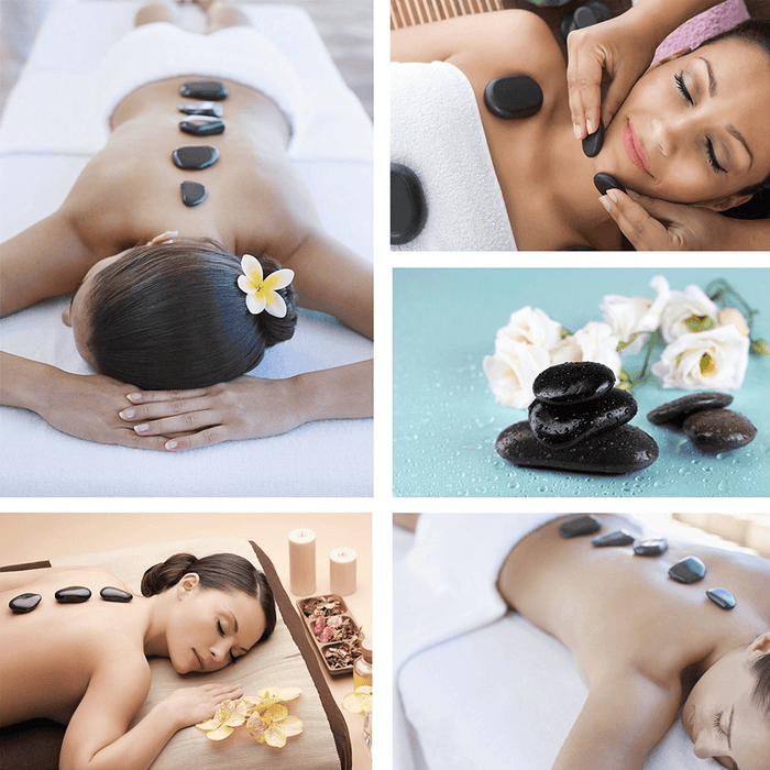 16Pcs SPA Massager Accessories Skin Relief Therapy Hot Rock Basalt Stones Set Heating Box