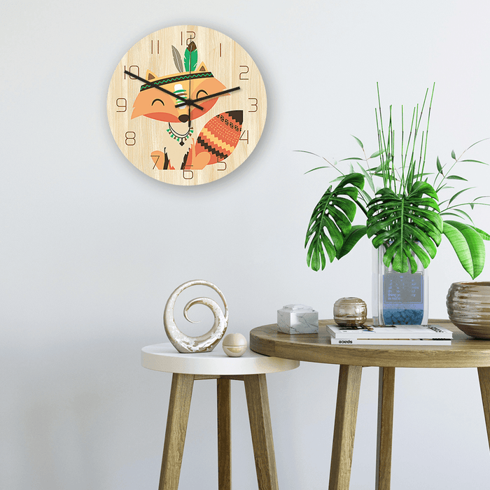 CC027 Creative Fox Pattern Wall Clock Mute Wall Clock Quartz Wall Clock for Home Office Decorations