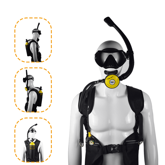 DCCMS DS-2000 2L Scuba Diving Cylinder Set Mini Oxygen Tank Respirator Snorkel Tube Anti-Fog Diving Goggles Adapter Diving Vest