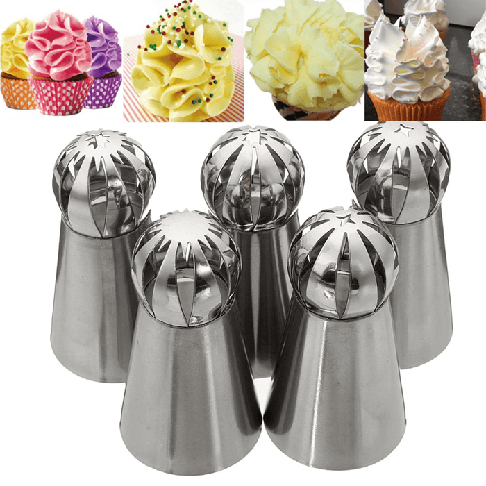 5Pcs Stainless Steel Sphere Ball Icing Piping Nozzle Cup Cake Pastry Tips Decor