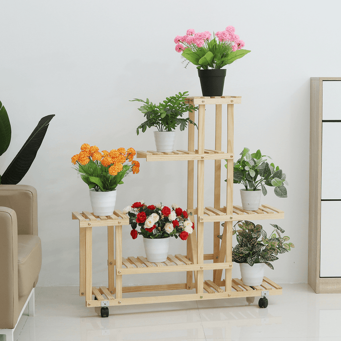 Multi-Layer Wood Garden Plant Flower Pot Stand Shelf Nursery Display Shelves Rack Spade Shovel Harrow Flowerpot Tools