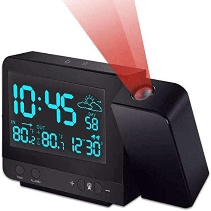 Digital Projection Clock LED Display Dimmer USB Charger Alarm Clock with Indoor Outdoor Thermometer for Home Bedroom Decoration Clock