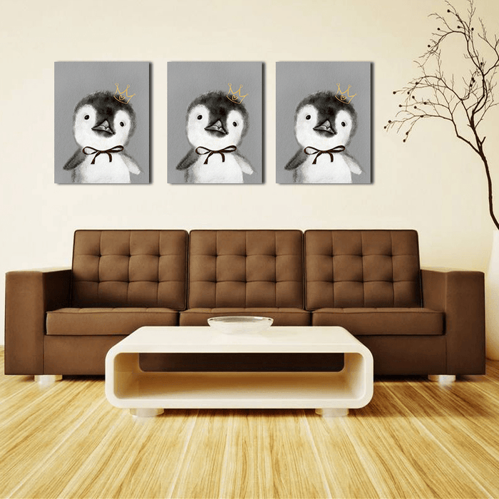 Miico Hand Painted Oil Paintings Cartoon Penguin Paintings Wall Art for Home Decoration