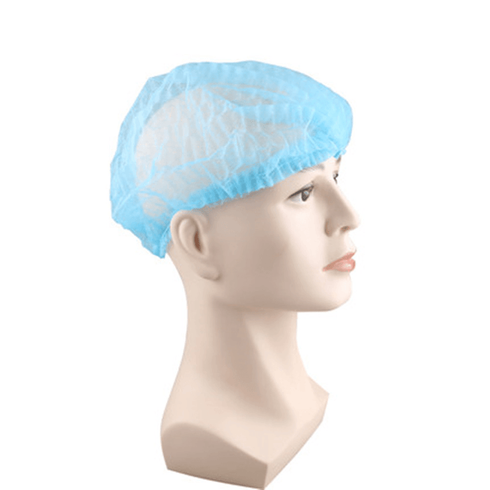 100Pcs Non Woven Disposable Hair Shower Cap Pleated anti Dust Lab Hat White Blue