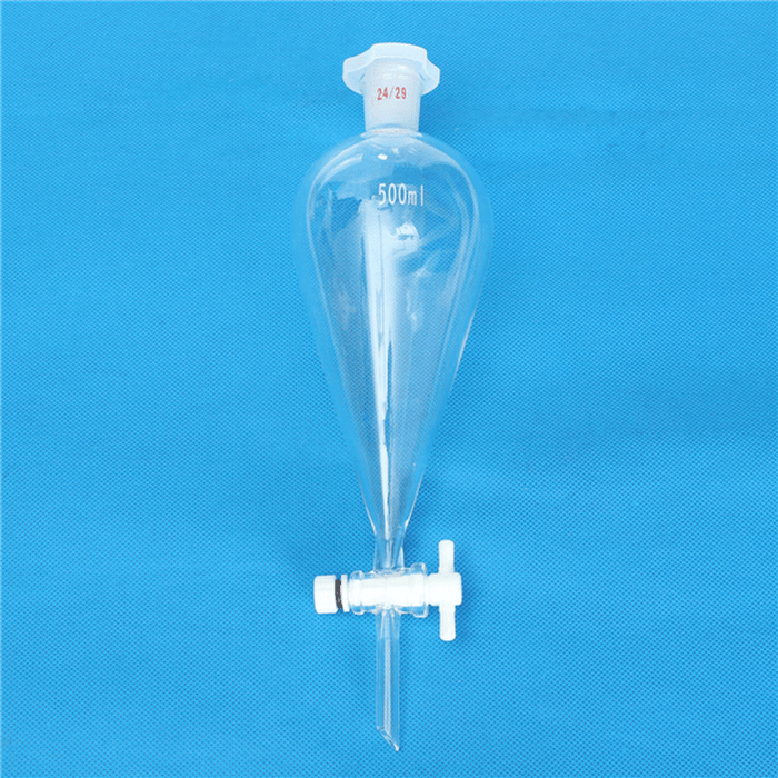 500Ml 24/29 Joint Lab Glass Pear Shape Separatory Funnel with PTFE Stopcock