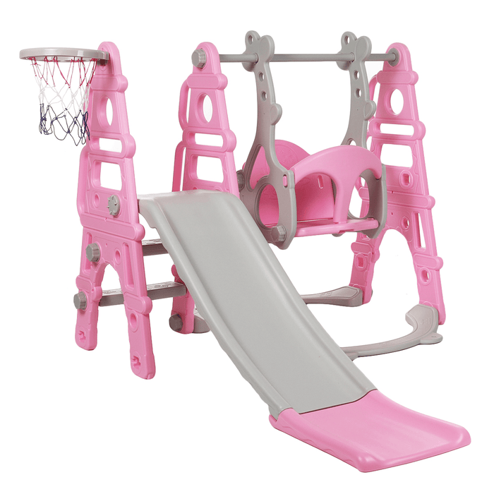 3-In-1 Children'S Slide + Swing + Basketball Frame Kids Play Ground Combination Baby Playset Hoop Kit