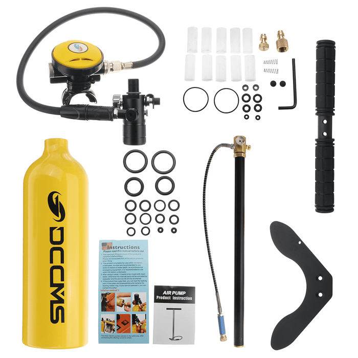 DCCMS 1L Scuba Diving Tank Set Air Tank Hand Pump Breathing Valve Outdoor Swimming Snorkeling Breath Diving Equipment