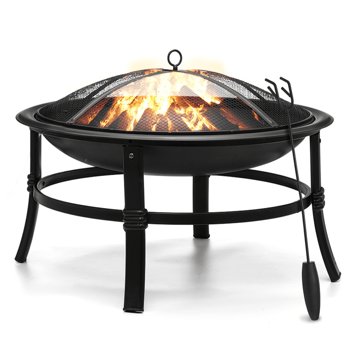 26Inch Outdoor Fire Pits BBQ Grill Wood Burning Stove with Mesh Spark Screen Cover for Camping Picnic Bonfire Patio Backyard Garden Beaches Park