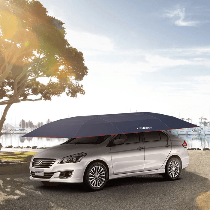 Lanmodo Automatic Car Umbrella Cover Tent Remote Control Portable Waterproof UV Proof Sun Shade Carport Waterproof All Weather Dual-Use Navy Blue with Stand