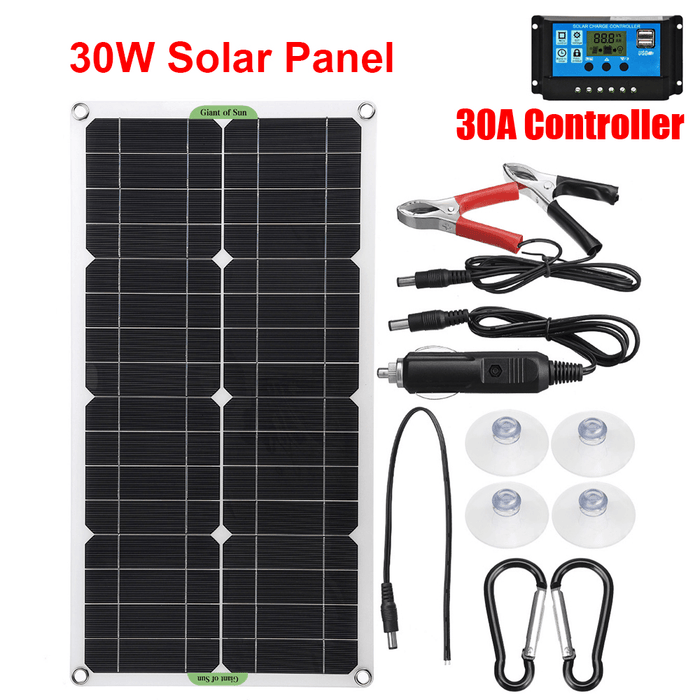 12V 30W Solar Panel Kit Complete 10A 30A 50A 60A Controller RV Camping Car Boat Battery Phone USB Solar Power Bank Charger 12V