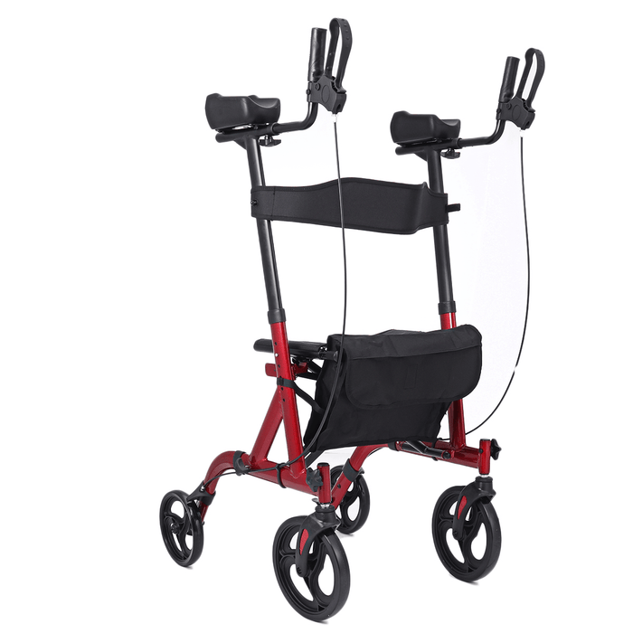 4 Wheel Seat Rolling Walker Chair Rollator Foldable Adjustable Elderly Aid Backrest