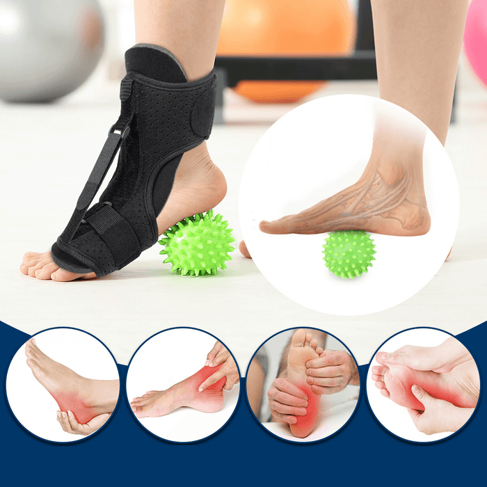 CHARMINER Plantar Fasciitis Night Splint Foot Drop Orthotic Brace with Sponge Fitness Ball Adjustable Elastic Dorsal Night Splint