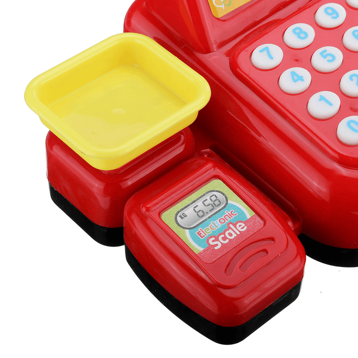 Children Emulational Supermarket Cash Register Toy Checkout Scanner Weighing Platform+Coins Pretend Play with Sound＆Light Interest Development Gifts