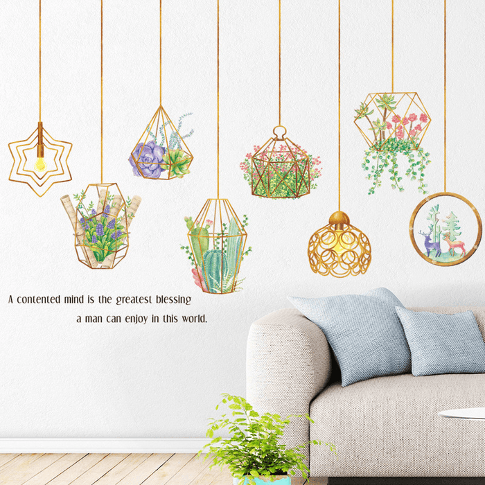 Creative DIY Plant Leaves Removable Wall Stickers Hanging Basket Flower for Bedroom Kitchen Kids Room Adhesive Sticker Decorations