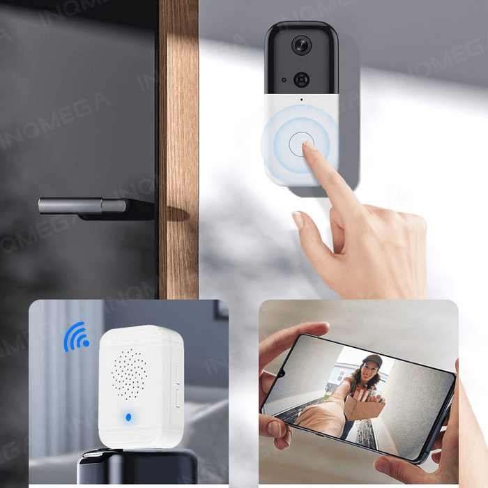 INQMEGA WIFI Doorbell Camera 140° Viewing Angle Video Calls Alarm Push PIR Detection Home Security Camera Low Power Consumption Smart Visual Doorbell