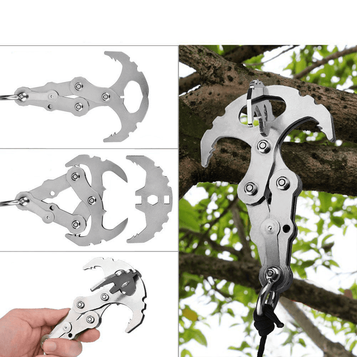 Folding Gravity Grappling Hook Outdoor Climbing Claw Clasp Survival Carabiner Tool Set