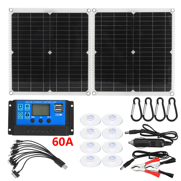 50W Foldable Solar Charging Panel 30-100A LCD Controller Solar Battery Charger Charging Kits