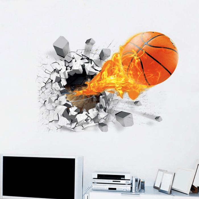 Fashion 3D Basketball Wall Sticker Green Poster Art Stickers Kids Rooms Home Decoration Accessories Decor Removable Waterproof Home Wall DIY Decor Basketball Wall Sticker