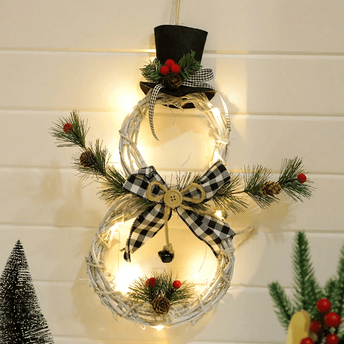 2020 Christmas LED Lights Hang Decoration Snowman Xmas Wreath Rattan Circle Christmas Tree Decoration Navidad Door for Home Decor