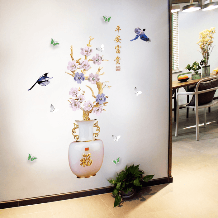 Miico SK9335 Vase Painting Sticker Living Room Bedroom Door Background Decorative Wall Sticker