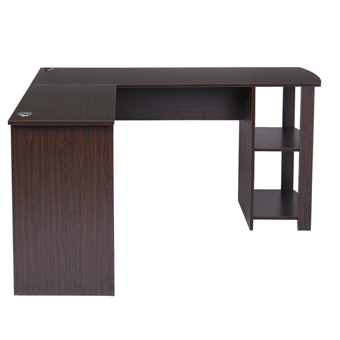 L Shape Computer Laptop Desk Conner Table 2 Tiers Shelf Bookshelf 53"L 28"H Wood for Home Office Study Working