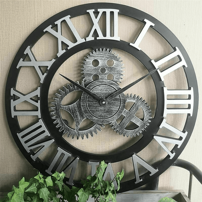 Vintage Handmade Clock Large Gear Wall Clock Rustic Wooden Luxury Art Home Decoration