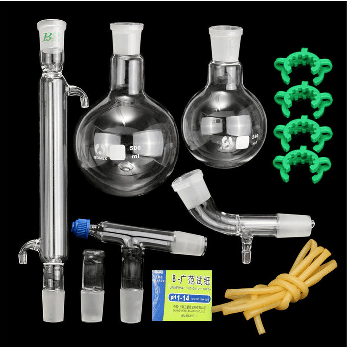 500Ml 24/40 Glass Distillation Apparatus Bottle Laboratory Chemistry Glassware Kit