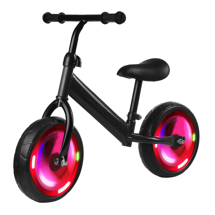 Kids Adjustable Height Flashing Balance Bikes Children Bicycle with Comfortable Cushions＆Non-Slip Handles Wear-Resistant＆Shock-Absorbing Rubber Tires Aged 2-7 Years Old