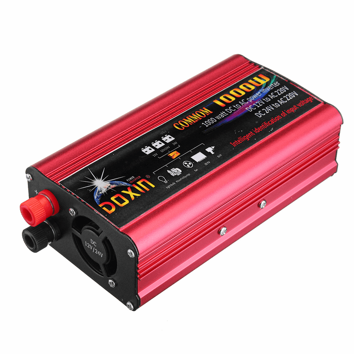 DOXIN® Power Inverter 2000W Peak Modified Sine Wave Converter DC 12V/24V to AC 220V USB Plug Port